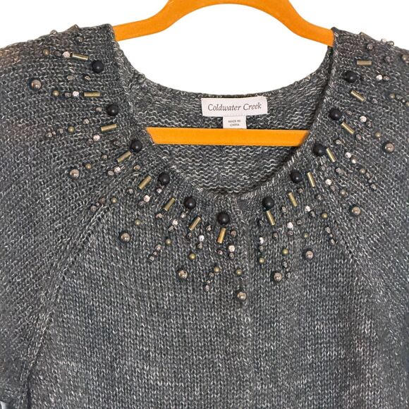 Coldwater Creek Cardigan Sweater Embellished Bead Gray L 14 16 bv - Picture 2 of 8